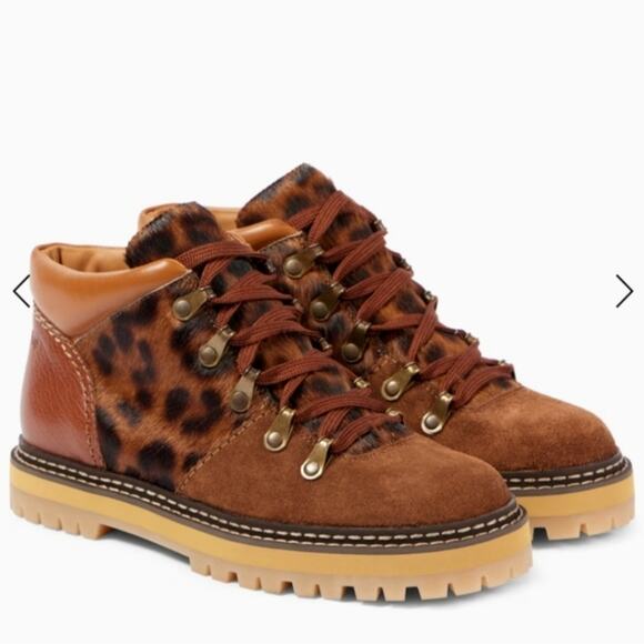 NWT$525 SEE BY CHLOE Eileen Leopard Suede Leather Lace-up Boots Sz 37 (US 6) - Picture 4 of 16